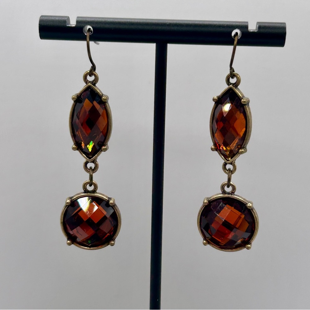 Elegant Premier Designs Brown Faceted Dangle Earrings